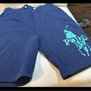 Kids big Pony Ralph Lauren polo drawstring sweat shorts size small 8, navy.